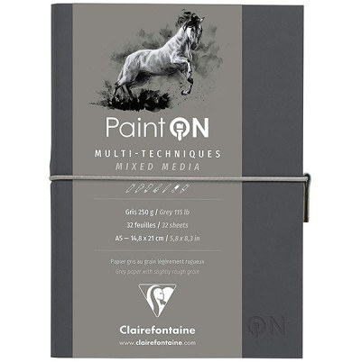 Book Mixed Media Paint'ON Gray 14,8x21cm 32φ 250g Clairefontaine