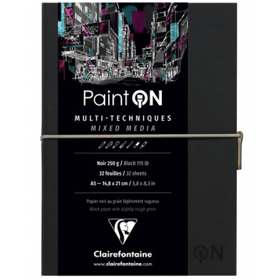 Book Mixed Media Paint'ON Black 14,8x21cm 20φ 250g Clairefontaine