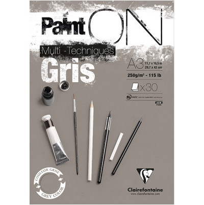 Μπλοκ Mixed Media Paint'ON Gray 29,7x42cm 30φ 250g Clairefontaine